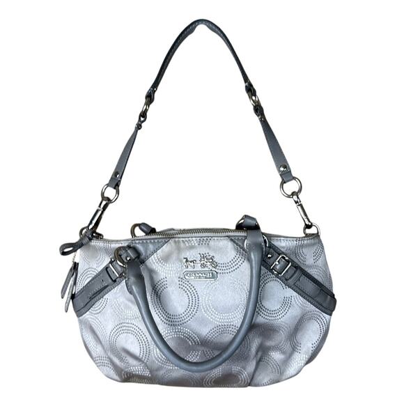 Coach Madison Dotted Op Art Sophia Satchel Bag Purse Signature C Silver 15935 - Picture 1 of 15